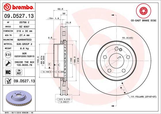 Brembo 09.D527.13 - Bremžu diski ps1.lv