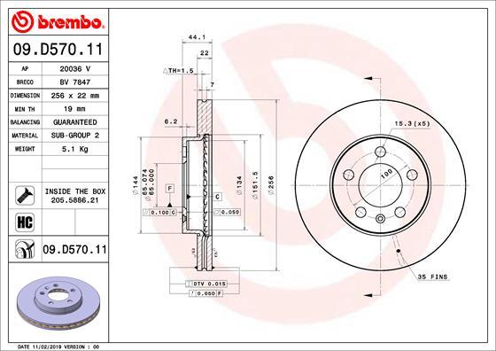 Brembo 09.D570.11 - Bremžu diski ps1.lv