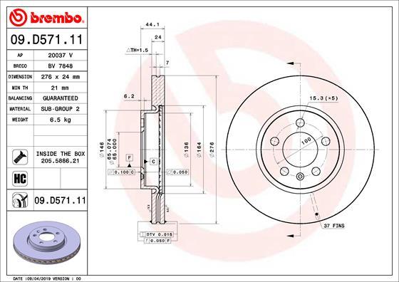 Brembo 09.D571.11 - Bremžu diski ps1.lv