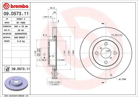 Brembo 09.D573.11 - Bremžu diski ps1.lv