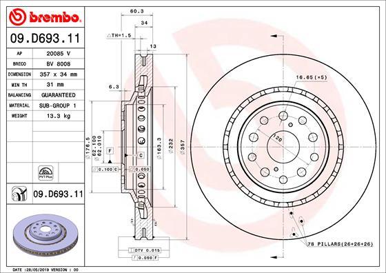 Brembo 09.D693.11 - Bremžu diski ps1.lv