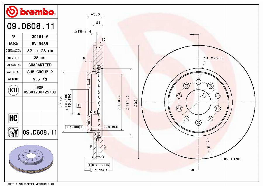 Brembo 09.D608.11 - Bremžu diski ps1.lv