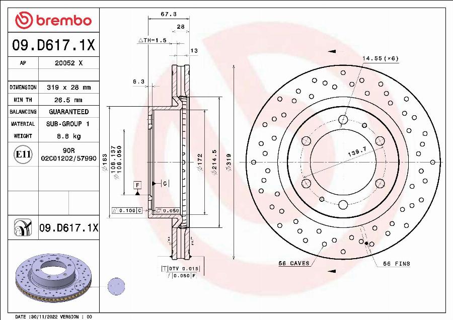 Brembo 09.D617.1X - Bremžu diski ps1.lv