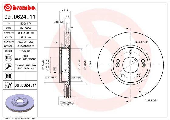 Brembo 09.D624.11 - Bremžu diski ps1.lv