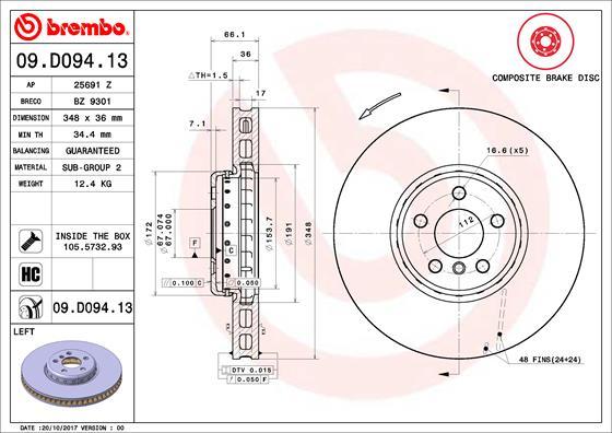 Brembo 09.D094.13 - Bremžu diski ps1.lv