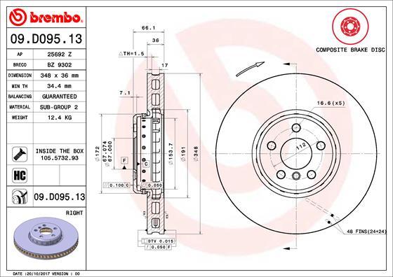 Brembo 09.D095.13 - Bremžu diski ps1.lv