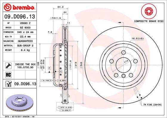 Brembo 09.D096.13 - Bremžu diski ps1.lv