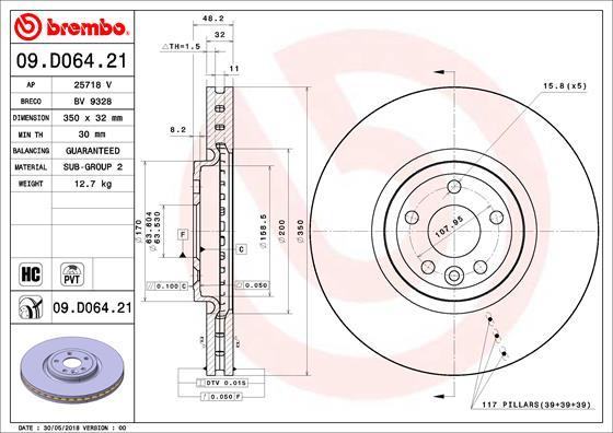 Brembo 09.D064.21 - Bremžu diski ps1.lv