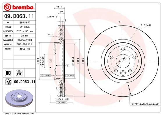 Brembo 09.D063.11 - Bremžu diski ps1.lv