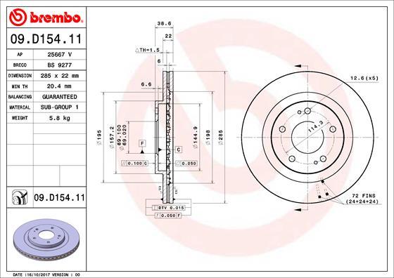 Brembo 09.D154.11 - Bremžu diski ps1.lv