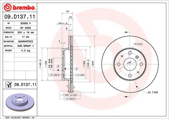 Brembo 09.D137.11 - Bremžu diski ps1.lv