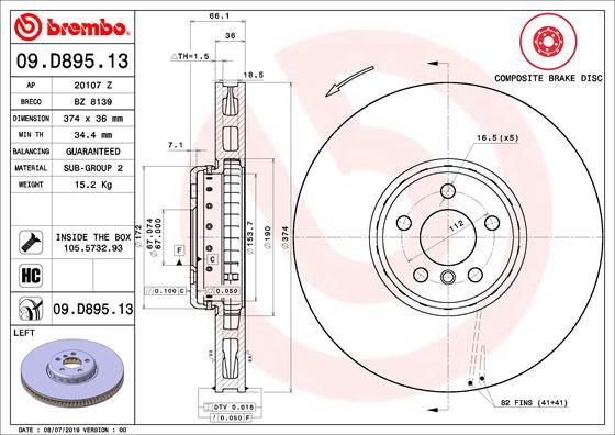 Brembo 09.D895.13 - Bremžu diski ps1.lv