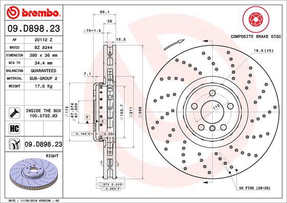 Brembo 09.D898.23 - Bremžu diski ps1.lv