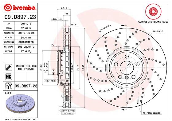 Brembo 09.D897.23 - Bremžu diski ps1.lv