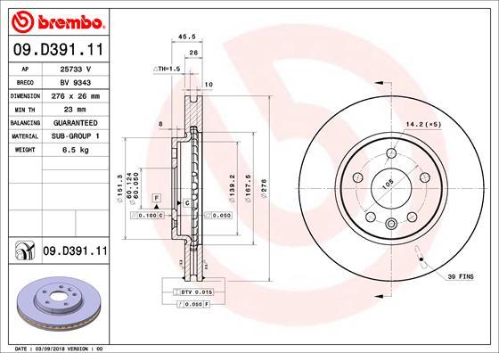 Brembo 09.D391.11 - Bremžu diski ps1.lv