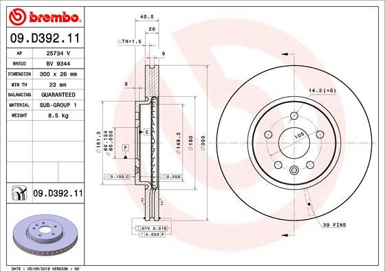 Brembo 09.D392.11 - Bremžu diski ps1.lv