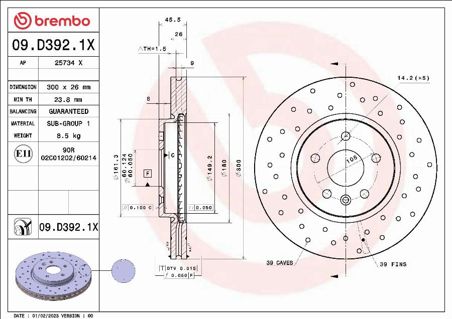 Brembo 09.D392.1X - Bremžu diski ps1.lv