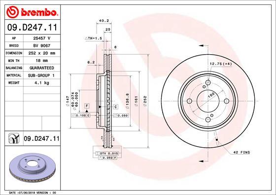 Brembo 09.D247.11 - Bremžu diski ps1.lv