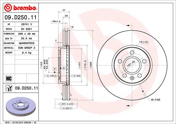 Brembo 09.D250.11 - Bremžu diski ps1.lv