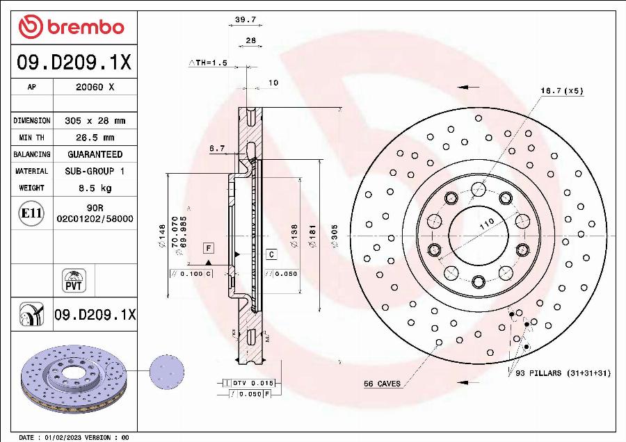 Brembo 09.D209.1X - Bremžu diski ps1.lv