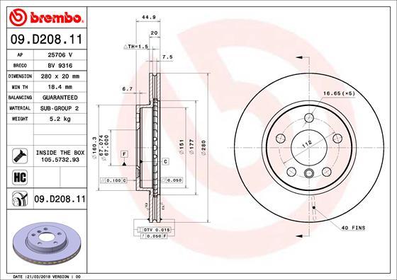 Brembo 09.D208.11 - Bremžu diski ps1.lv