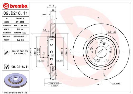 Brembo 09.D218.11 - Bremžu diski ps1.lv