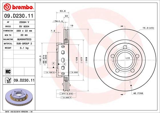 Brembo 09.D230.11 - Bremžu diski ps1.lv