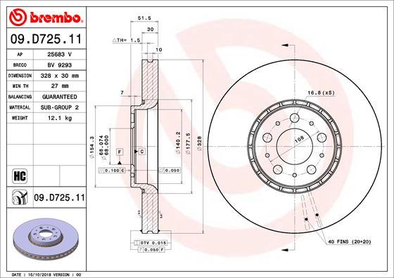 Brembo 09.D725.11 - Bremžu diski ps1.lv