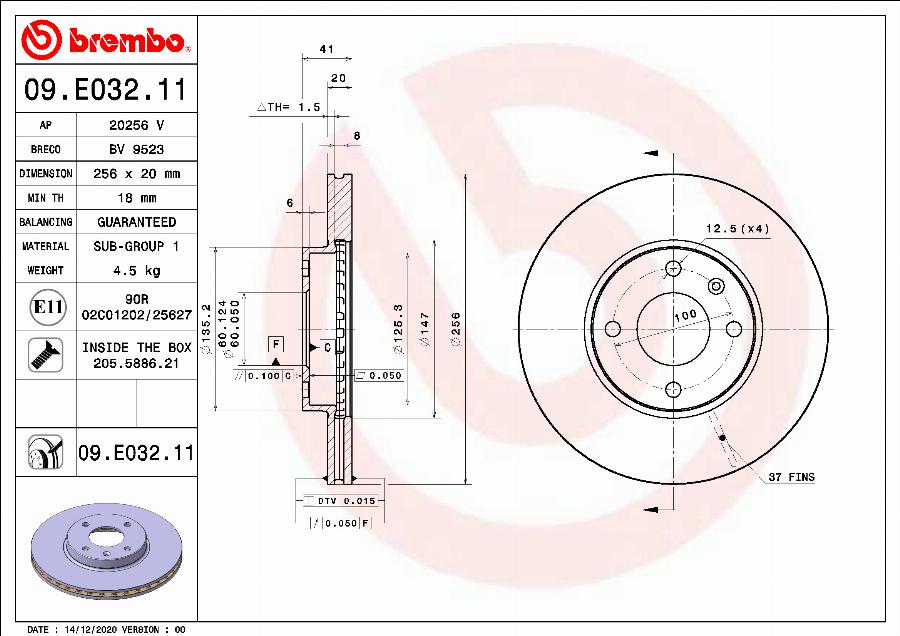 Brembo 09.E032.11 - Bremžu diski ps1.lv