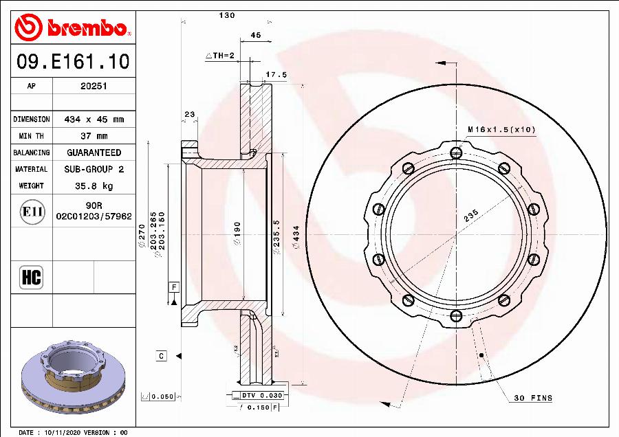 Brembo 09.E161.10 - Bremžu diski ps1.lv