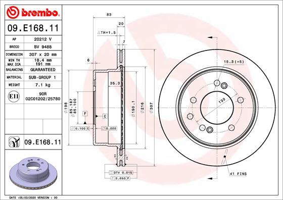 Brembo 09.E168.11 - Bremžu diski ps1.lv