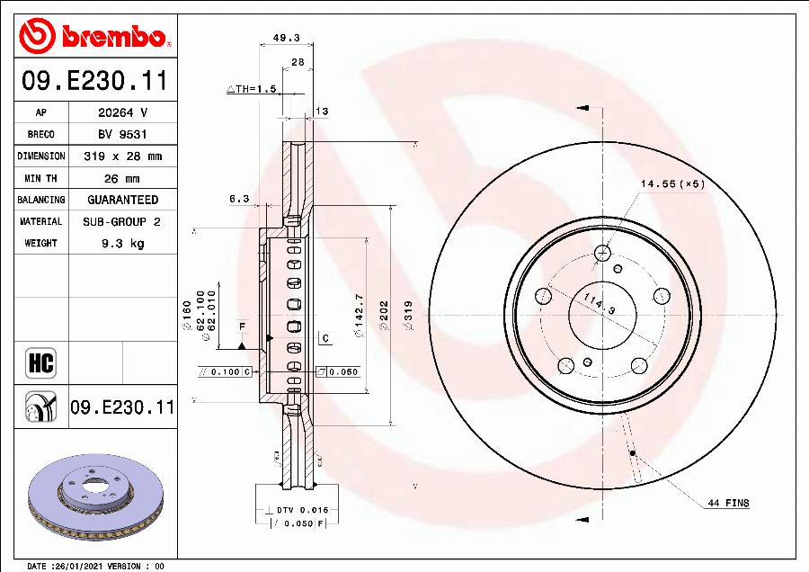 Brembo 09.E230.11 - Bremžu diski ps1.lv