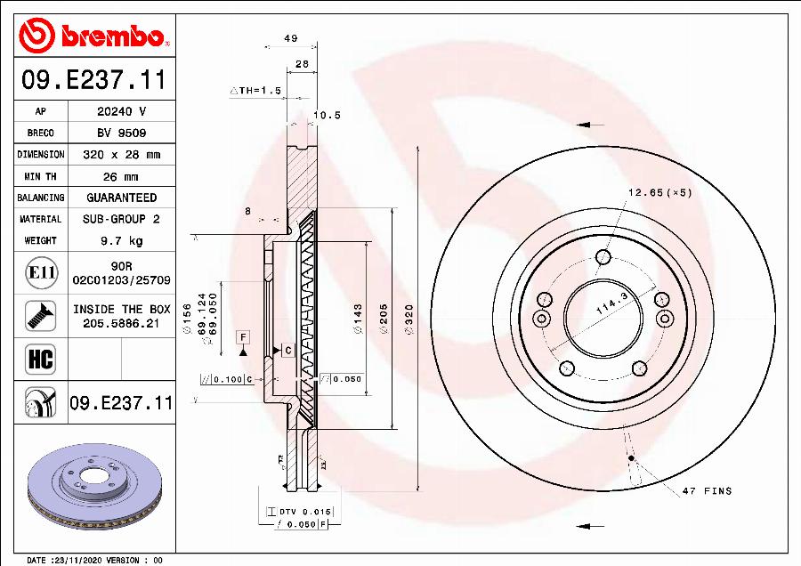 Brembo 09.E237.11 - Bremžu diski ps1.lv