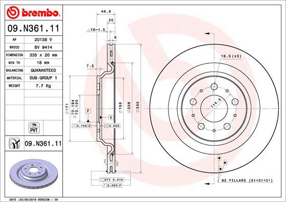 Brembo 09.N361.11 - Bremžu diski ps1.lv