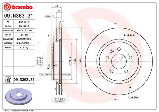 Brembo 09.N363.31 - Bremžu diski ps1.lv