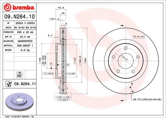 Brembo 09.N264.11 - Bremžu diski ps1.lv