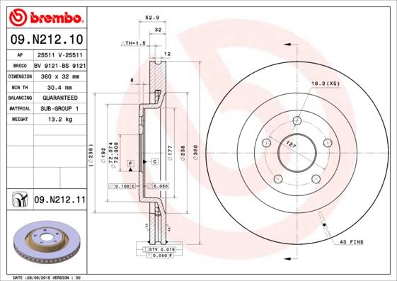 Brembo 09.N212.11 - Bremžu diski ps1.lv