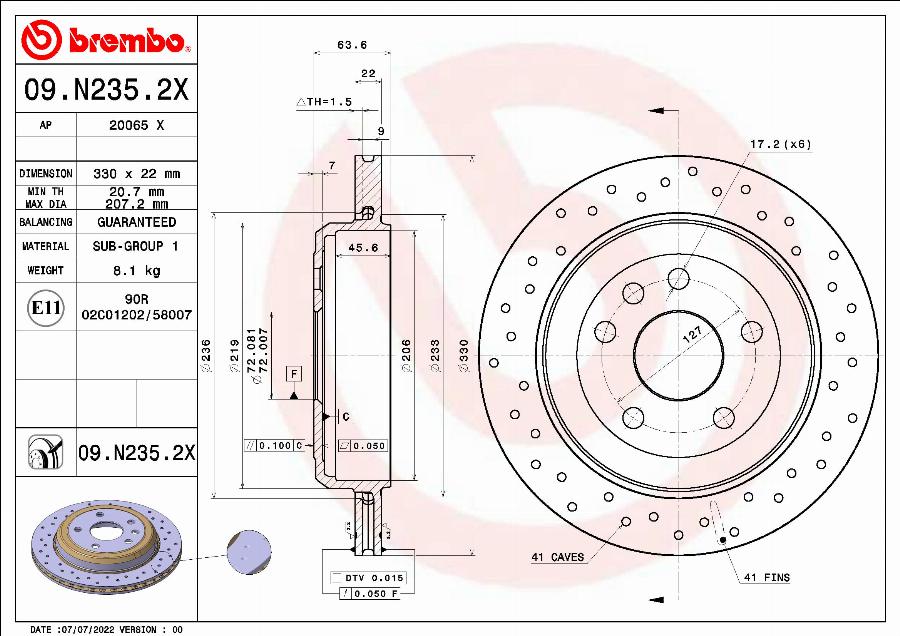 Brembo 09.N235.2X - Bremžu diski ps1.lv