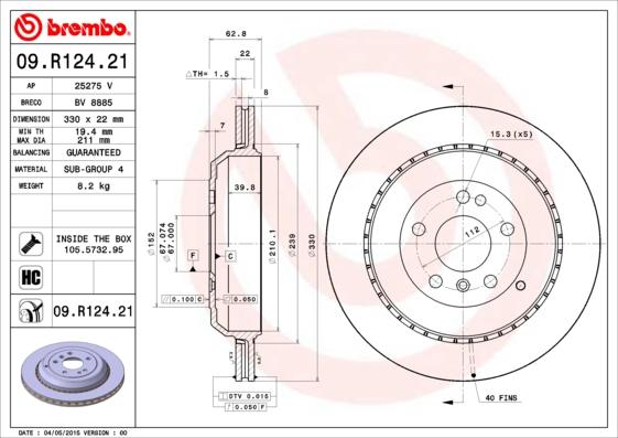 Brembo 09.R124.21 - Bremžu diski ps1.lv