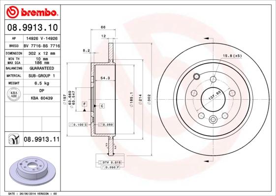 Brembo 08.9913.11 - Bremžu diski ps1.lv