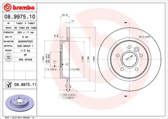 Brembo 08.9975.10 - Bremžu diski ps1.lv