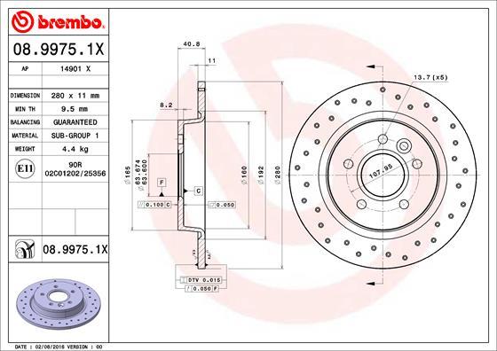 Brembo 08.9975.1X - Bremžu diski ps1.lv