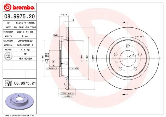 Brembo 08.9975.21 - Bremžu diski ps1.lv