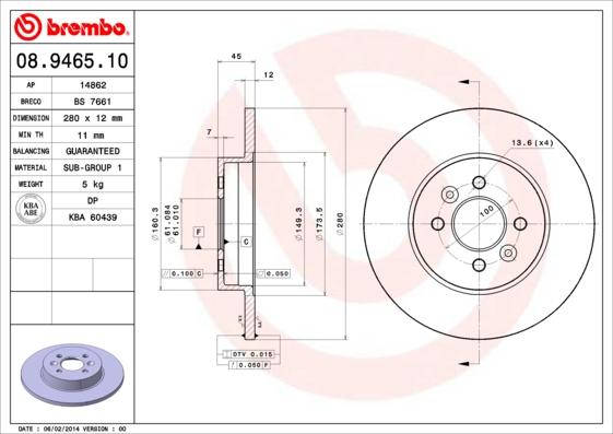 Brembo 08.9465.10 - Bremžu diski ps1.lv