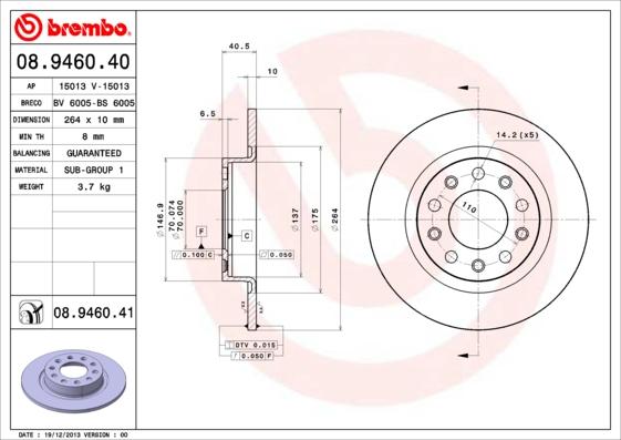 Brembo 08.9460.41 - Bremžu diski ps1.lv