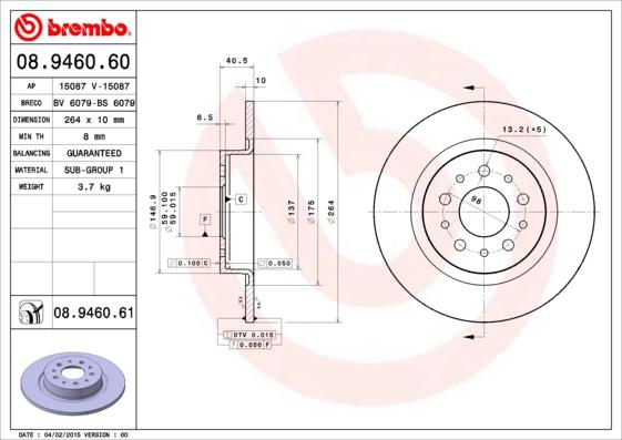 Brembo 08.9460.60 - Bremžu diski ps1.lv