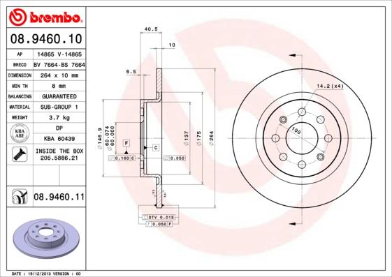 Brembo 08.9460.10 - Bremžu diski ps1.lv