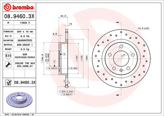 Brembo 08.9460.3X - Bremžu diski ps1.lv