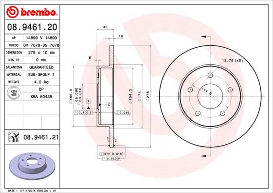 Brembo 08.9461.20 - Bremžu diski ps1.lv