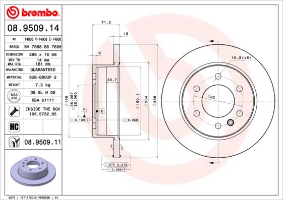 Brembo 08.9509.14 - Bremžu diski ps1.lv